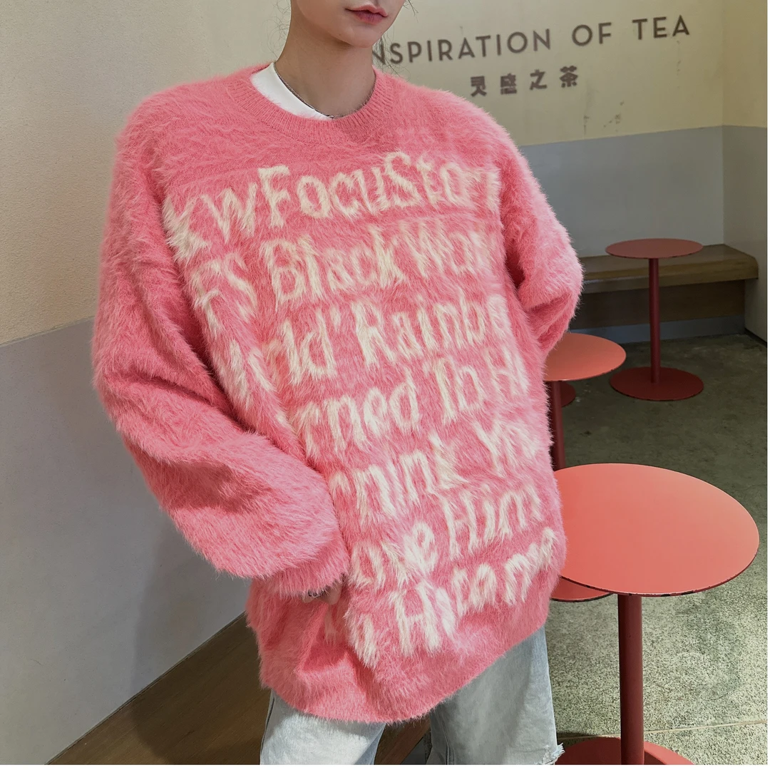 【字母1】男女同款复古慵懒秋冬情侣宽松圆领针织衫毛衣67-60021