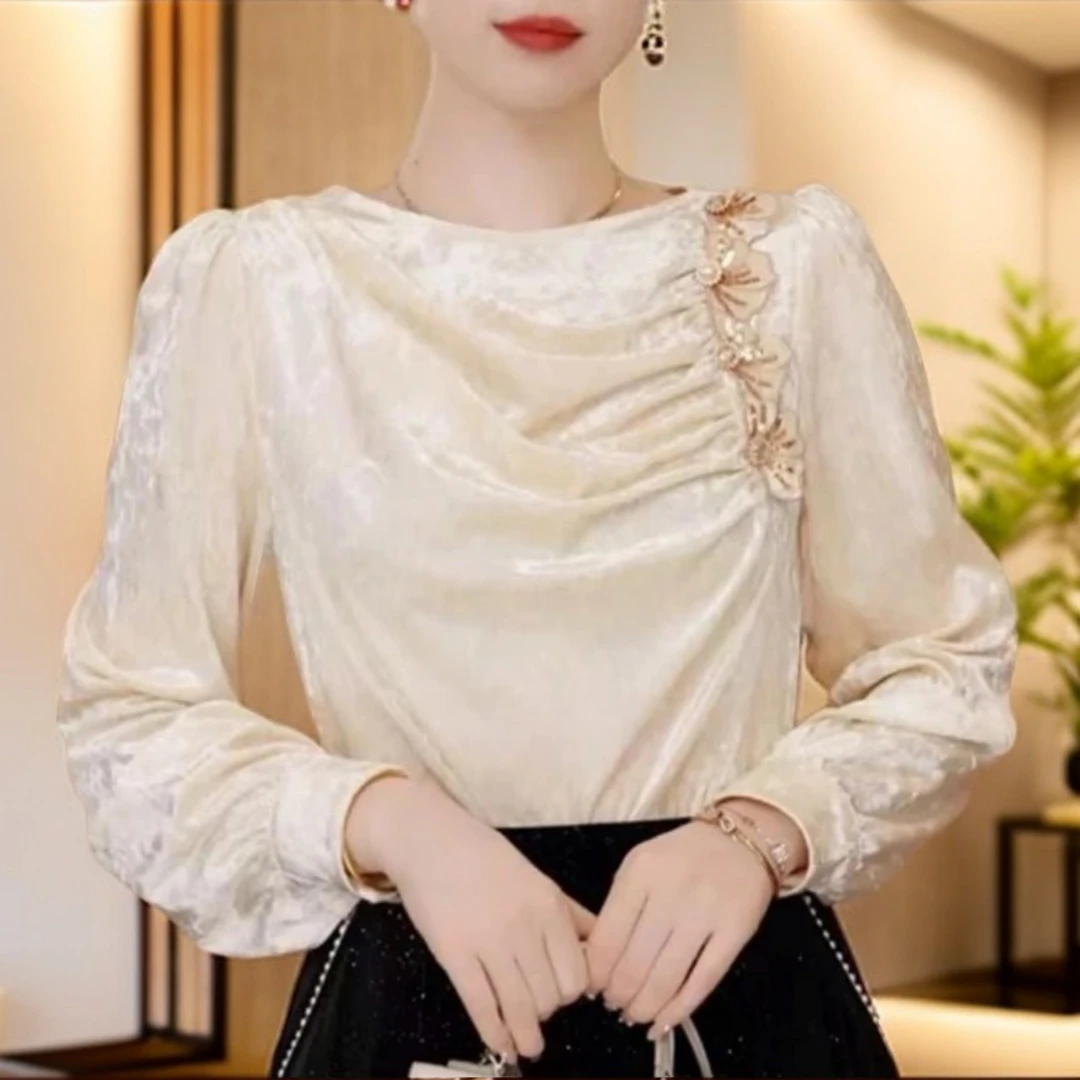 【223】法式别致丝绒上衣长气质袖高级感时尚衬衫女洋气内搭打底衫