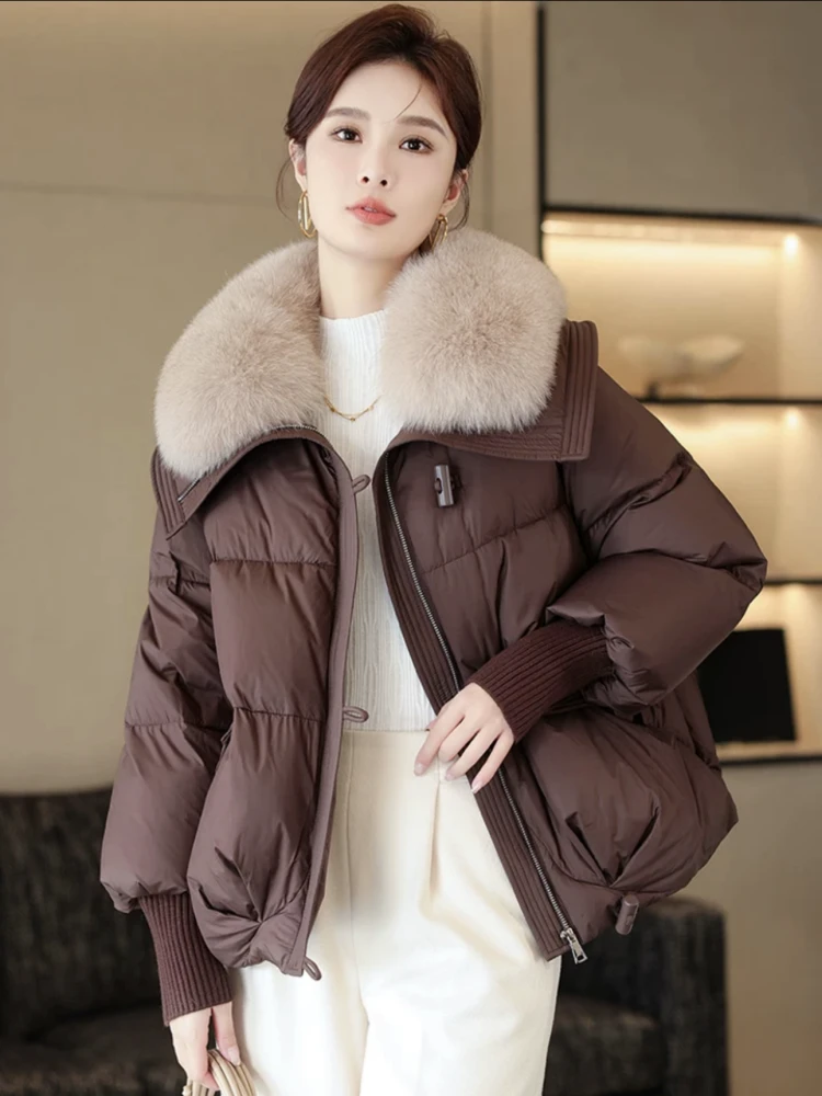 2024新款羽绒服女海军领小个子短款宽松加厚可拆卸毛领鸭绒外套冬