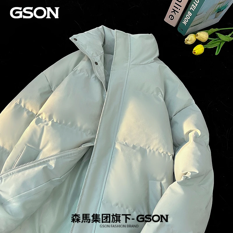GSON冬季棉衣外套男2024新款加厚保暖立领短款棉服纯色百搭棉袄e