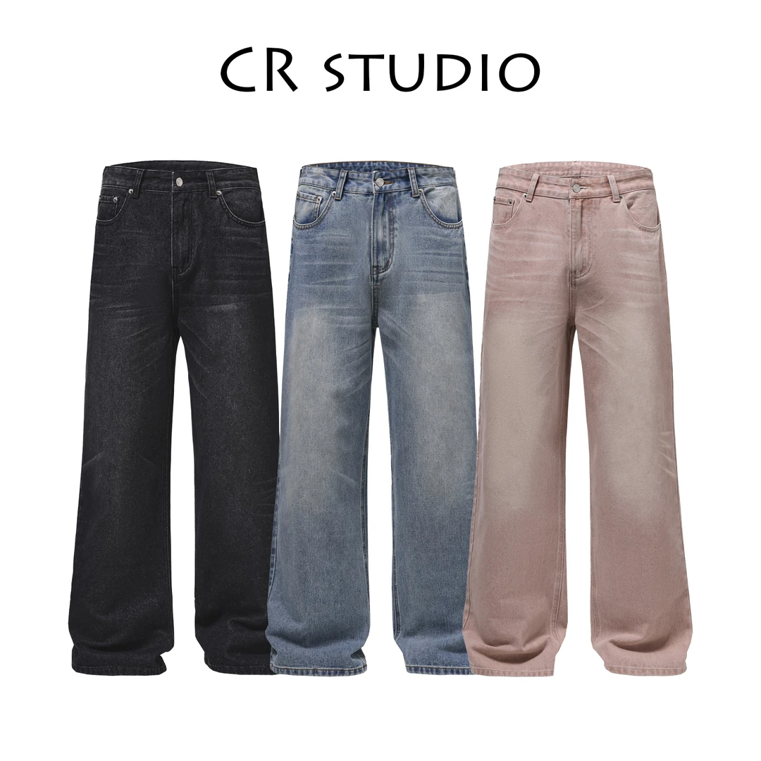 美式复古水洗做旧浅色牛仔裤男女直筒宽松阔腿休闲垂感氛围感009