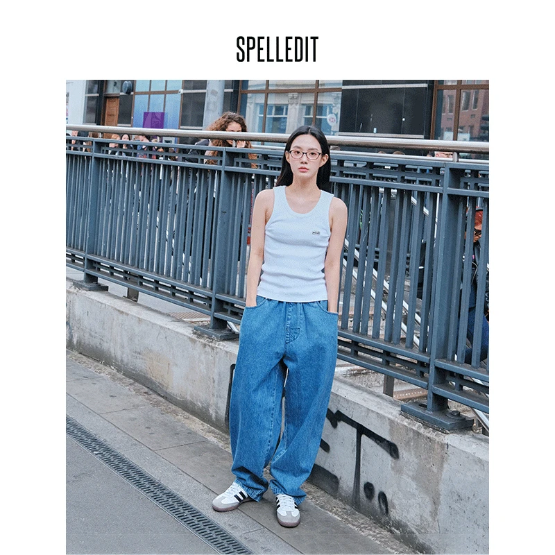 SPELLEDIT2024秋季新品SP小布贴圆领吊带背心内搭外穿修身上衣女
