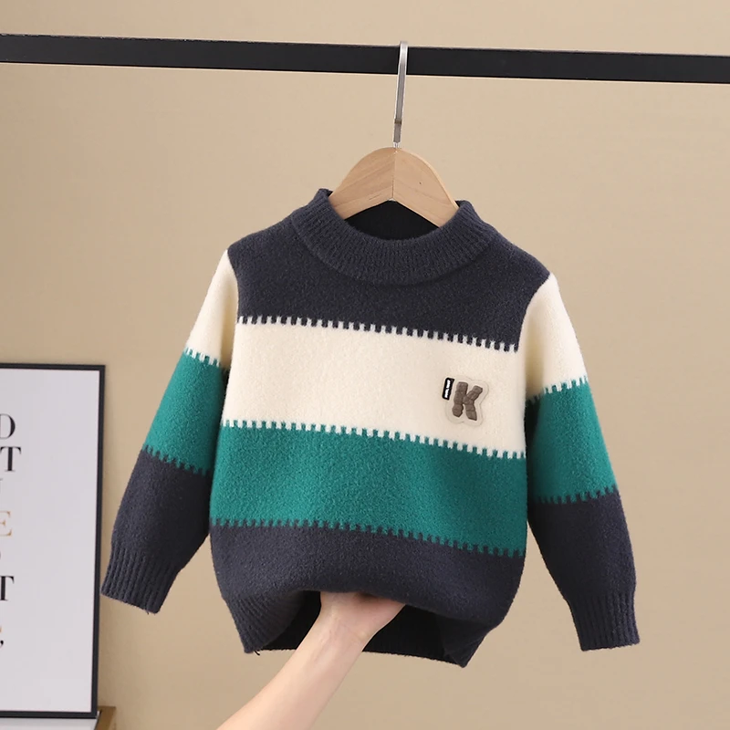 男童毛衣加绒加厚2025新款冬季中小儿童上衣针织衫洋气水貂绒线衣
