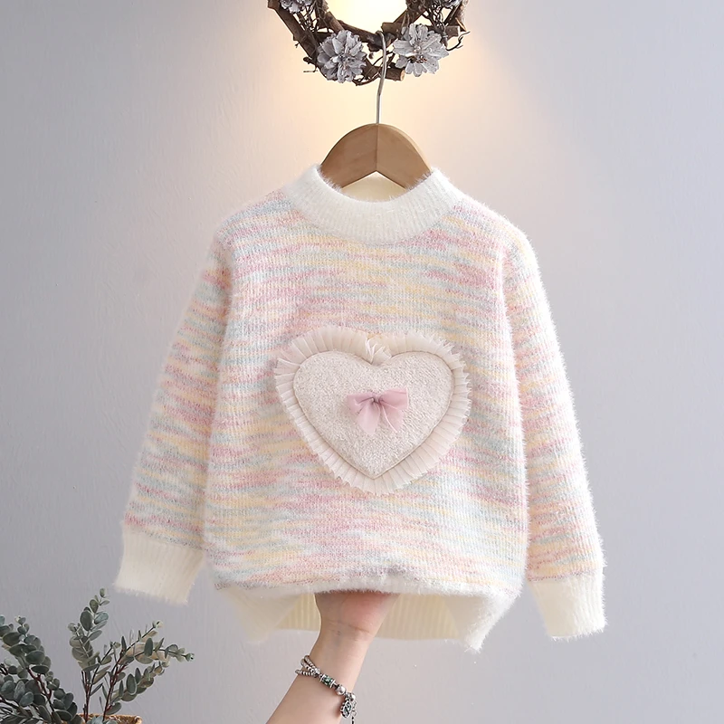 女童一体绒毛衣秋冬装2025新款洋气女宝宝内搭儿童加绒加厚打底衫