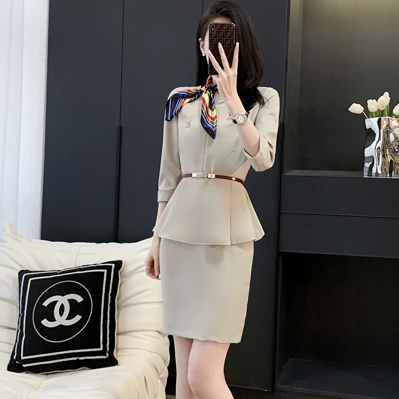 职业连衣裙女春夏酒店前台接待工作装美容师工作服高端会所套装