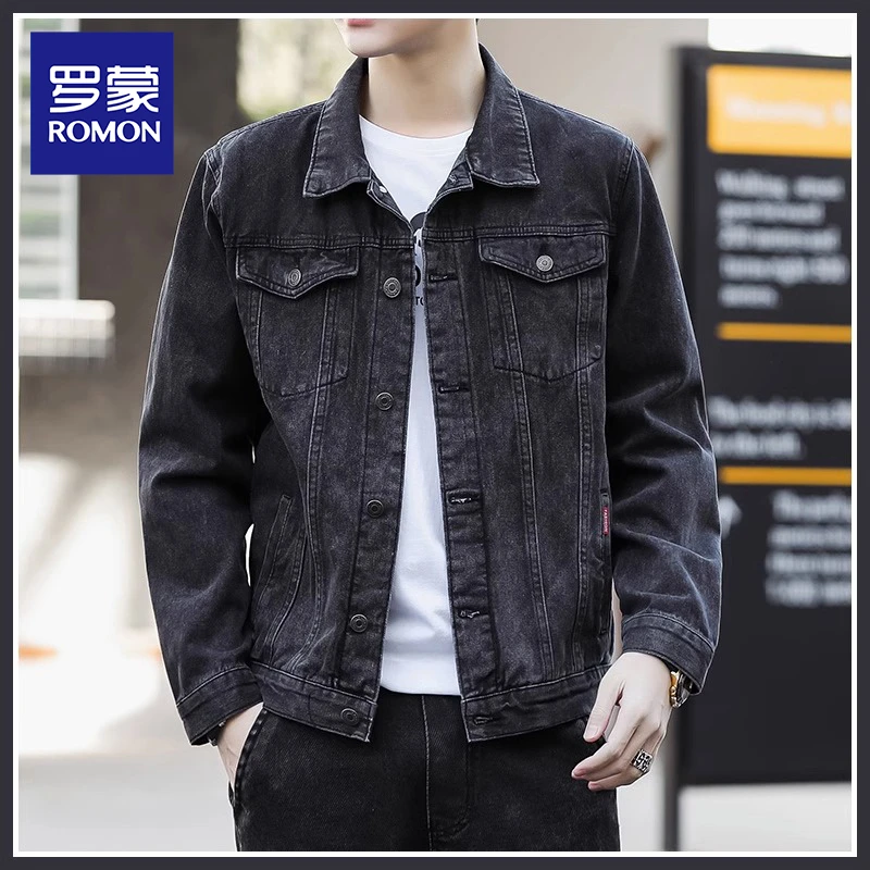 罗蒙牛仔夹克男2024春秋新款潮流修身男士外套韩版帅气工装上衣服