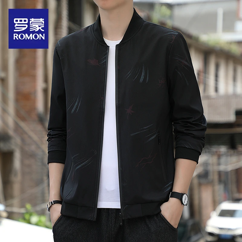 罗蒙2025新款男士外套春秋季休闲棒球领潮牌简约百搭高级夹克上衣