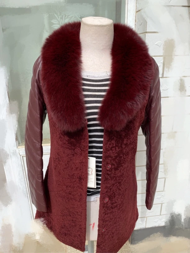 妈妈款外套羊皮毛一体加狐狸毛领秋冬加厚保暖女士上衣外套