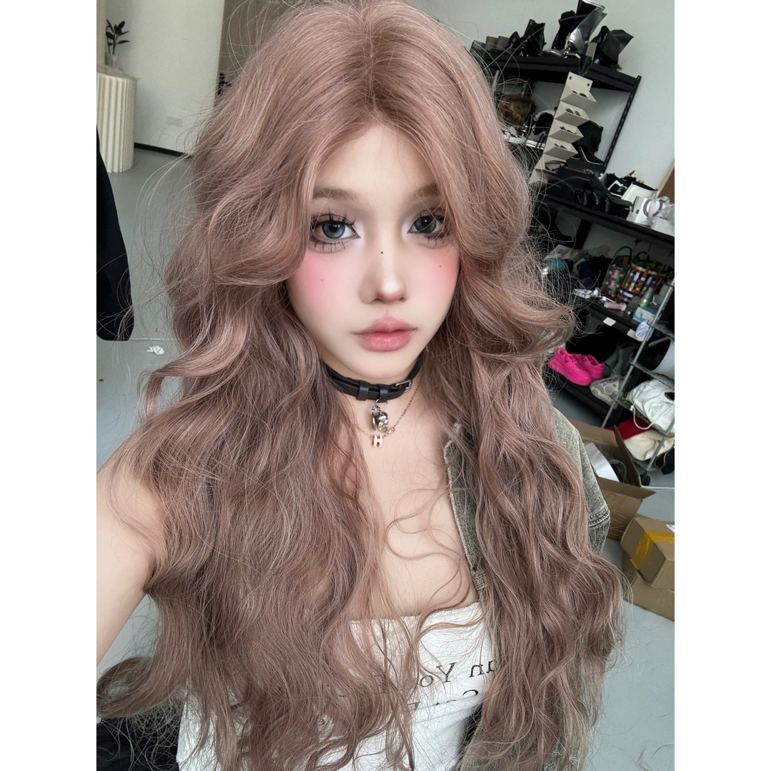 海苔专属【粉色芭比】假发女小额蕾丝仿真发丝水波纹气质慵懒全头套