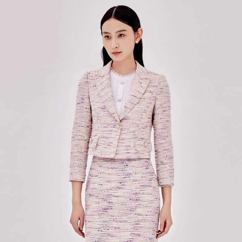 LIME/【柔美绽放】编织花呢套装上衣石盐粉色LMDC7BWJK302