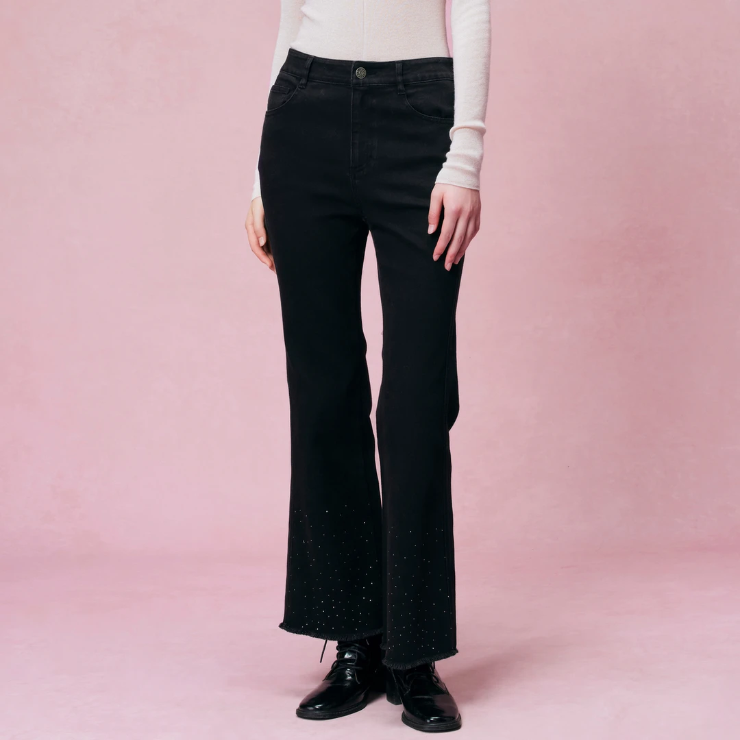 LIME/莱茵【优雅至上】韩版小个子休闲牛仔裤夜幕黑色LMDC8ADPTP0