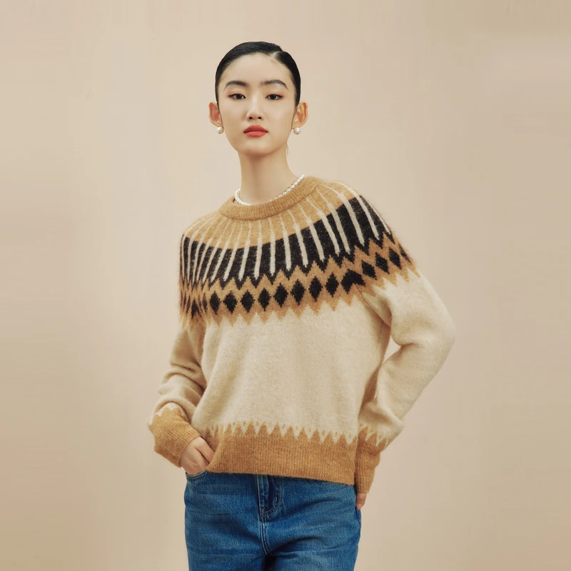 LIME/莱茵冬季商场同款费尔岛风保暖针织套头衫双色LDGANAKPR007