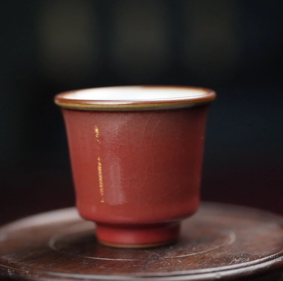 汪剑.矾红单杯陶瓷纯手工