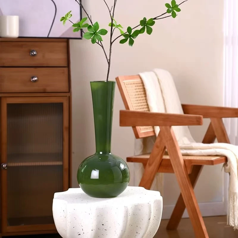 爱之湾轻奢高级感复古长颈花瓶玄关玻璃摆件插花器