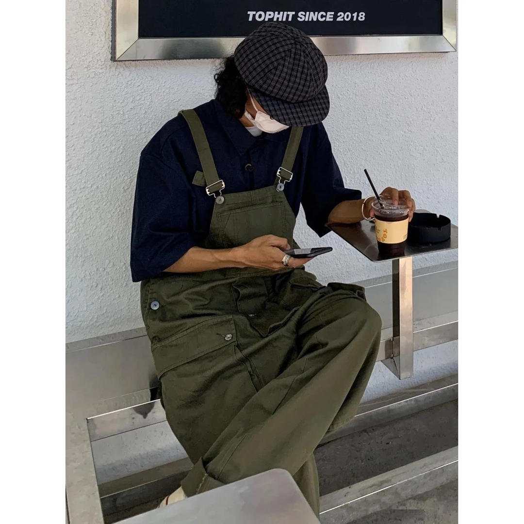 酷盐系背带裤春秋美式复古大码设计感工装吊带裤男女港味连体裤