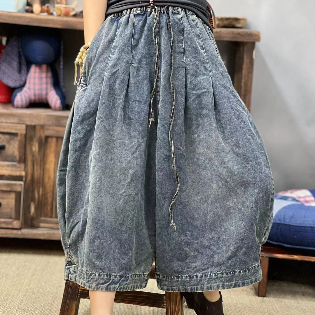 MF 0553 夏季新品蓝色牛仔百搭女士裤子 臀围136长75