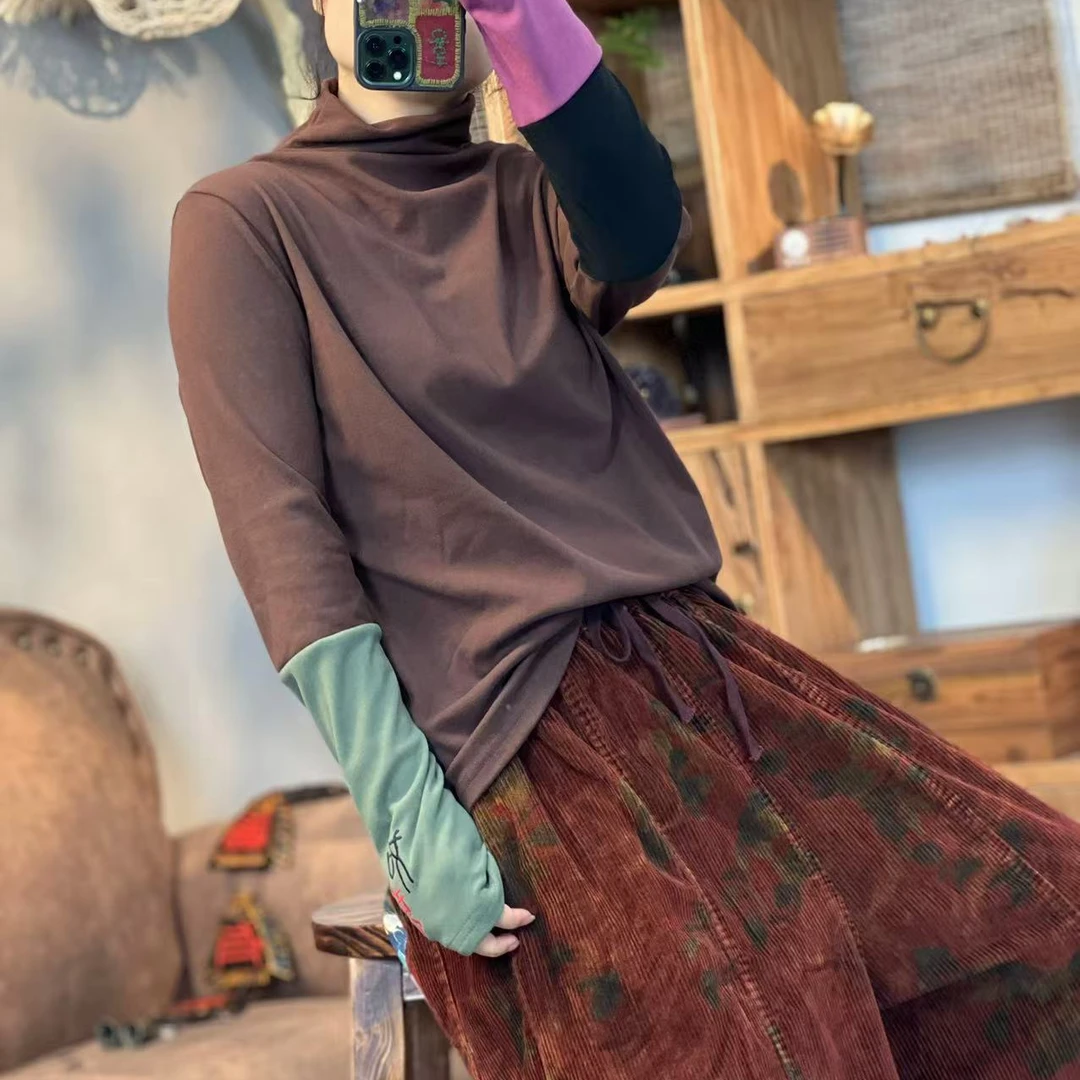 JO 秋季新品撞色拼接百搭半高领女士打底衫 胸围104长62