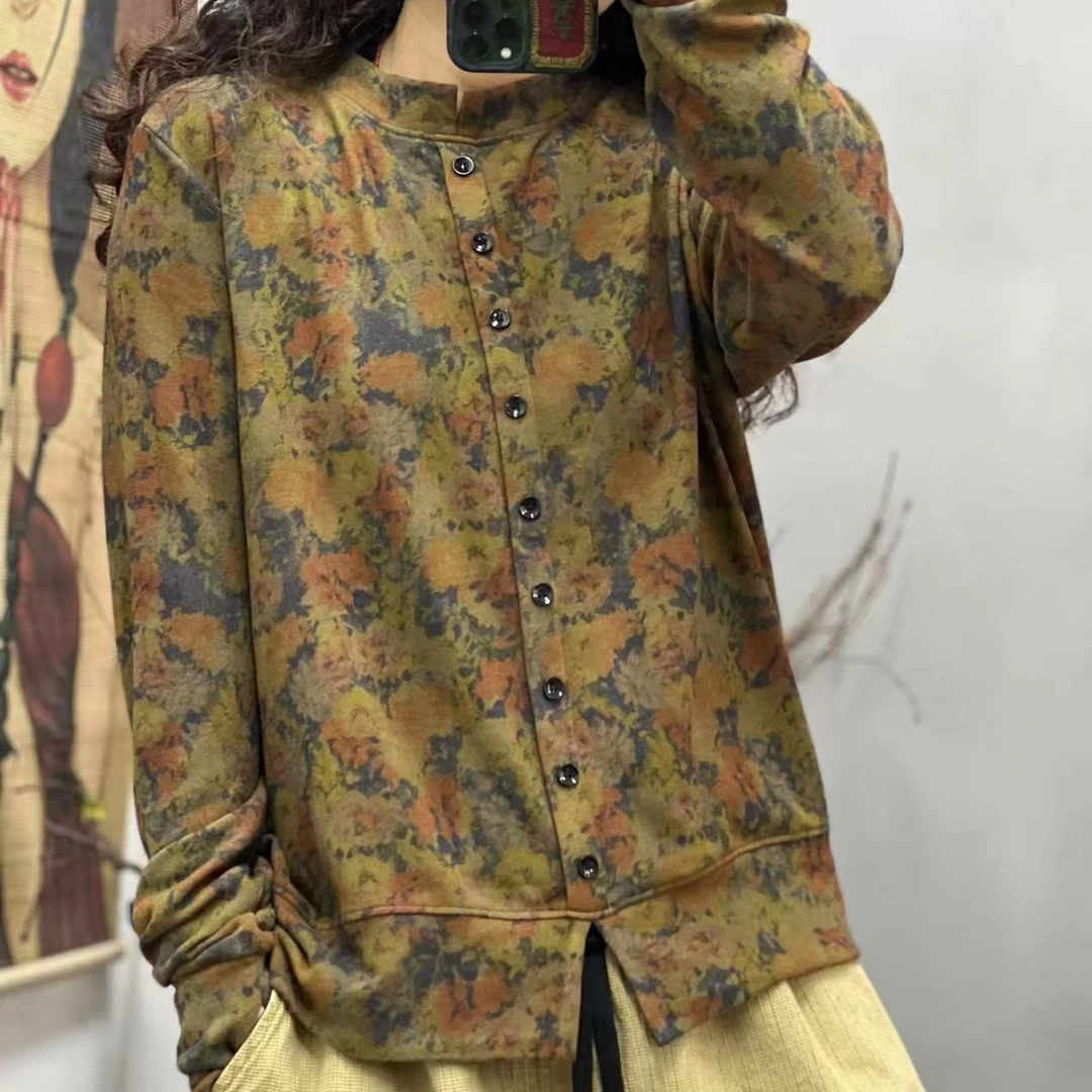 HY 冬季新品花色休闲百搭小碎花女士打底衫上衣 胸围120长61