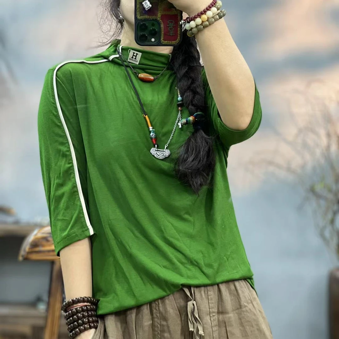 G1 801 面膜T新款大码圆领五分袖纯色棉T恤打底衫女 胸围102长60