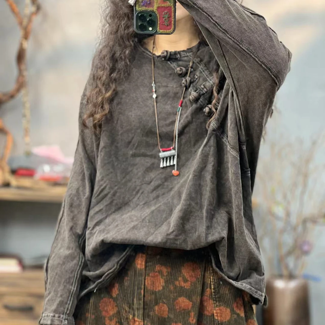 HH 秋季新品盘扣休闲百搭女士上衣T恤 胸围136衣长65