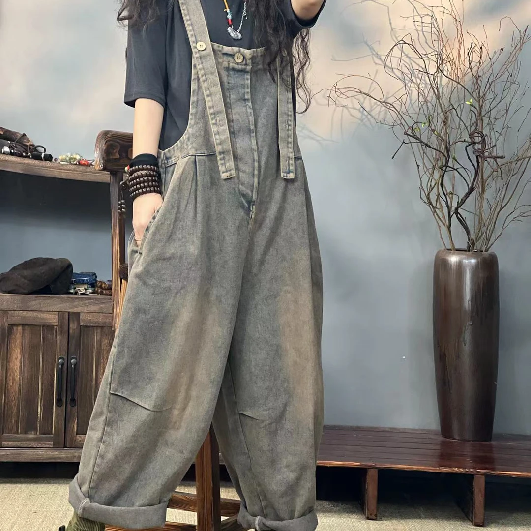 57 8007 牛仔背带裤女休闲蓝色女士牛仔裤 腰围108 边长88