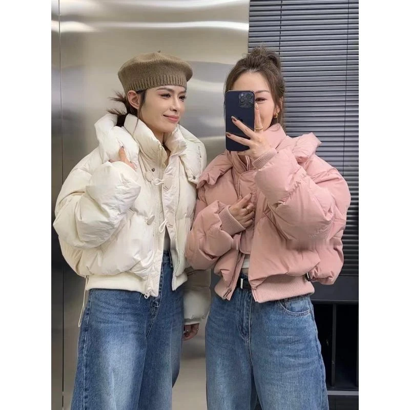 连帽短款羽绒服女冬新款韩版轻薄保暖设计感小个子宽松白鸭绒外套