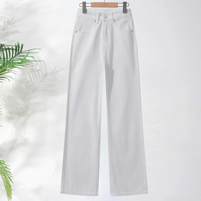 白色高腰窄版阔腿牛仔裤女休闲简约显瘦小个子宽松垂感拖地裤2025