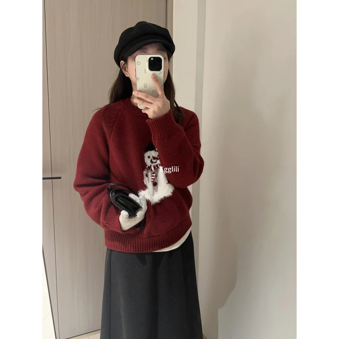 【小雪人提花毛衣】插肩袖显瘦毛衣