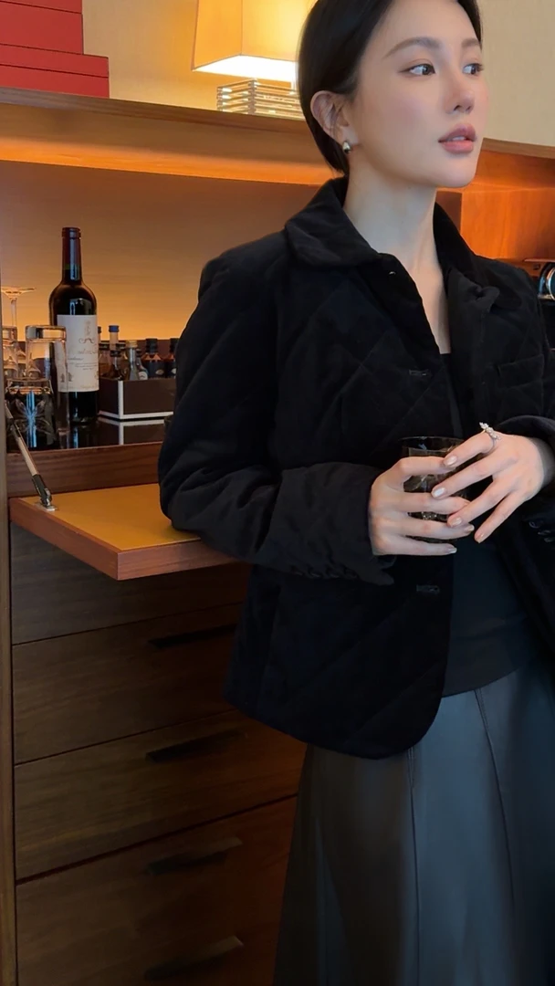 CHOCO【弗洛伊德】复古格纹绗缝翻领棉服外套 D1766