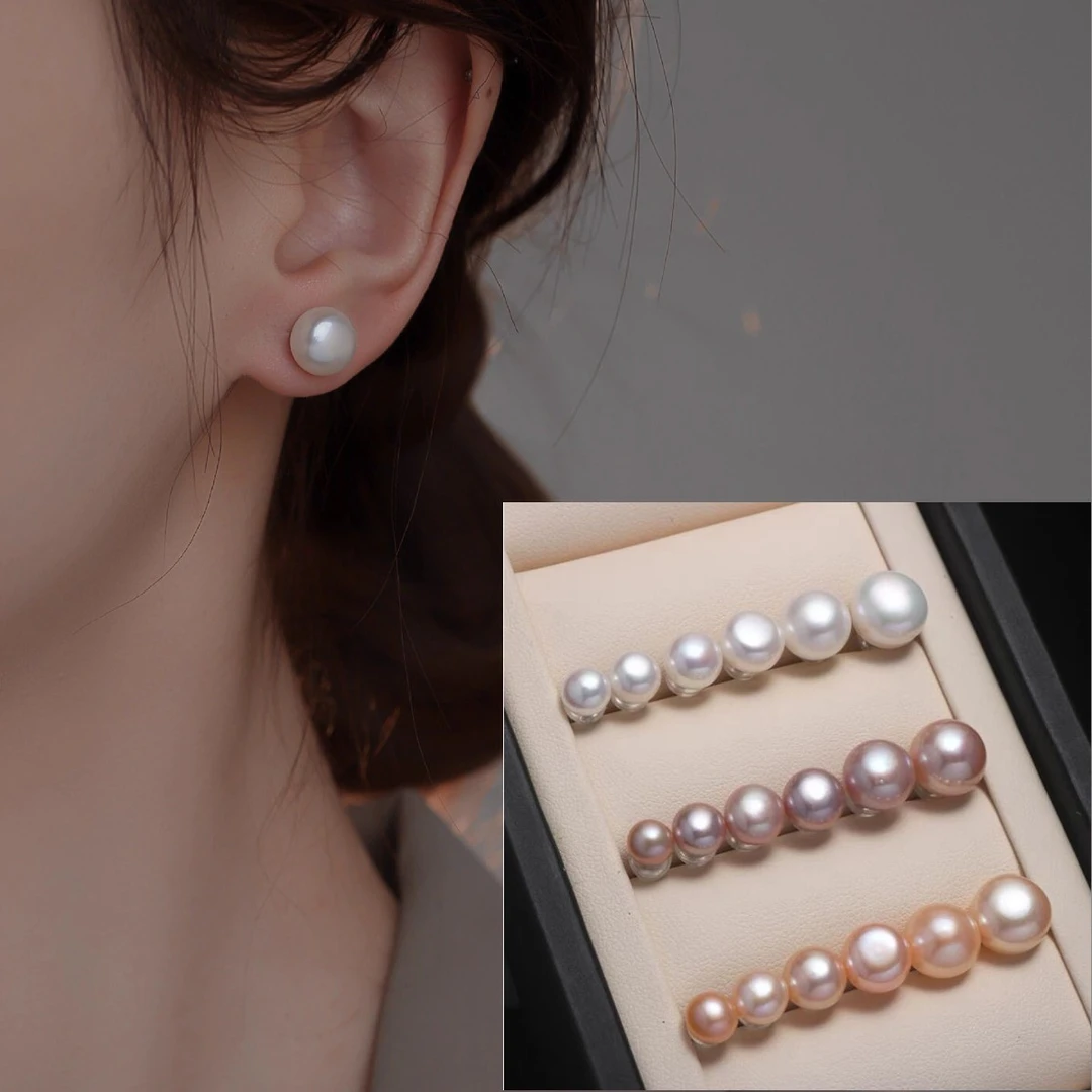 S925银针天然淡水珍珠耳钉简约百搭时尚优雅高贵气质经典耳饰品