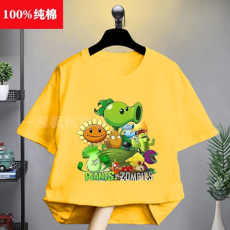 植物大战僵尸印花儿童短袖t恤夏季新款卡通男童潮流纯棉体恤上衣