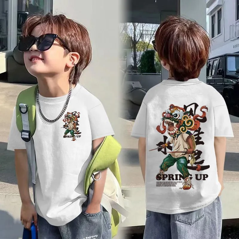 夏季男童纯棉印花卡通宽松短袖T恤中大童潮流上衣帅气衣服男孩