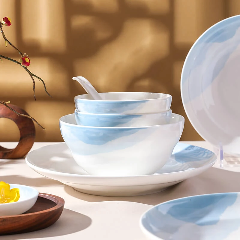 松发瓷器天空家用陶瓷餐具饭碗面碗汤碗现代简约陶瓷味碟小勺大勺