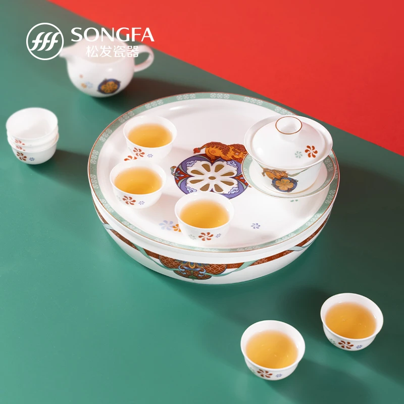 中式11头狮来运转功夫茶具家用骨瓷茶具办公乔迁送礼礼盒