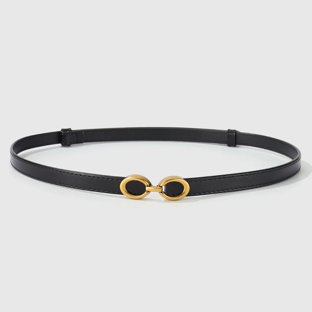 小皮带女对扣挂扣细腰带女时尚百搭配连衣裙毛衣收腰真皮腰带女士