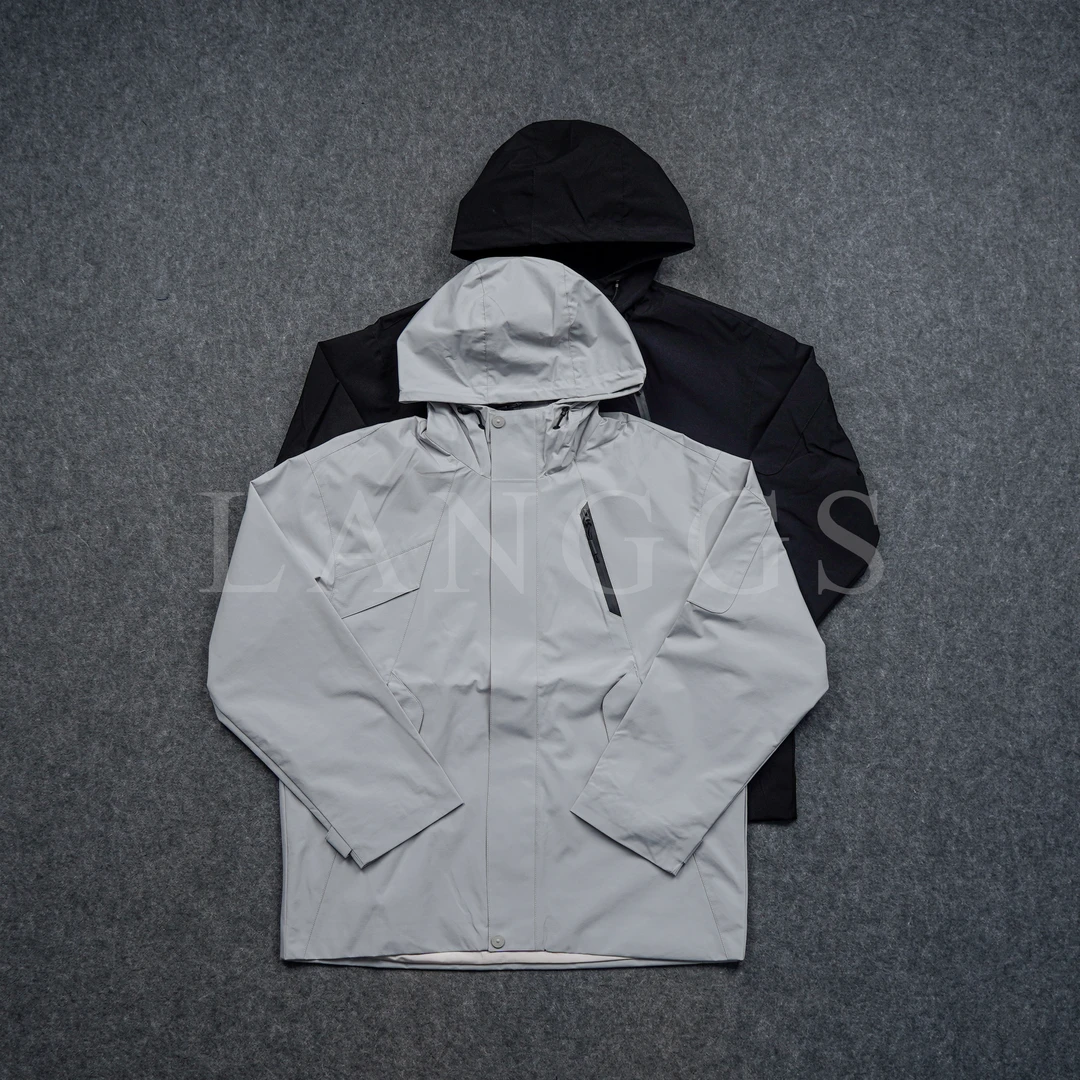 LANGGS&木子里 男款外套连帽拉链冲锋衣时尚潮牌百搭-T2305