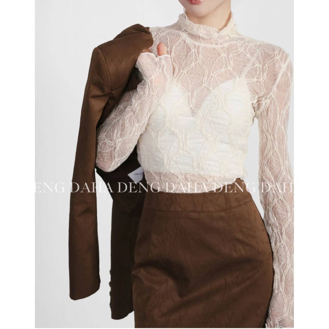 「暮色芭蕾」气质半高领蕾丝网纱立领打底上衣女 HBZC621081 nnassa