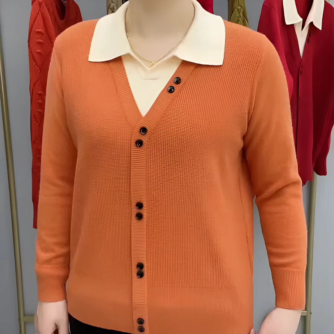 时尚翻领长袖针织衫春秋新款洋气中年妈妈气质百搭毛衫显瘦毛衣女