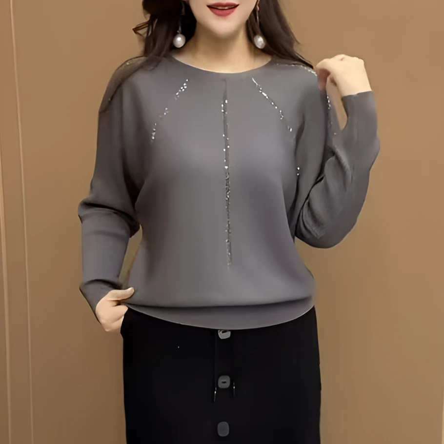 春秋款女装2025新款宽松显瘦中老年妈妈装时尚镶钻百搭减龄针织衫