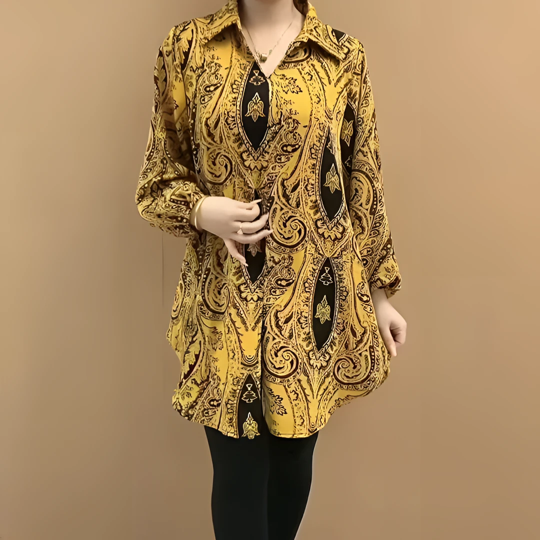 时尚高级感休闲女士装印花套头大版衫新款宽松拼接中长款遮肉上衣