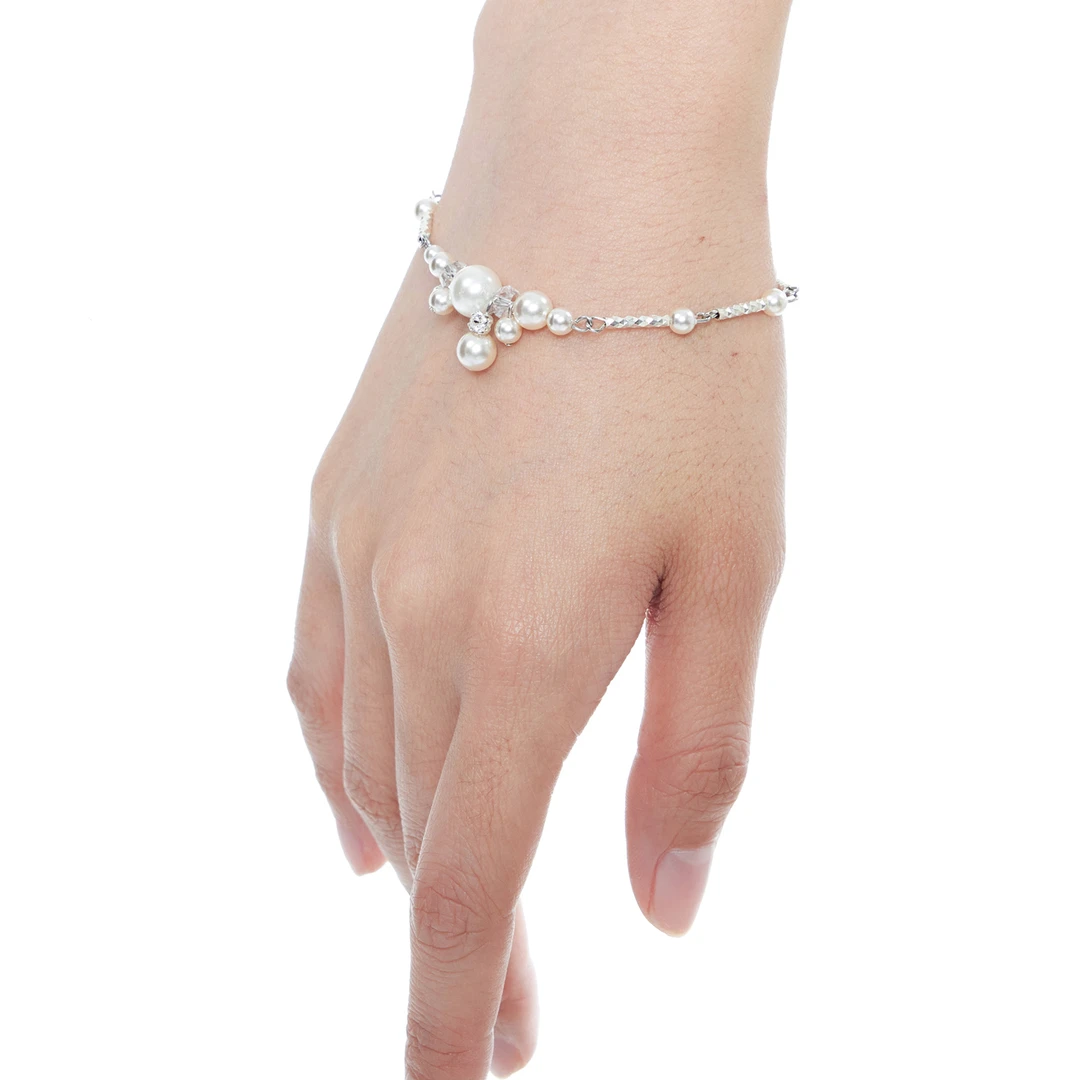 925银仿珍珠手链 浮U生物 银河泡沫原创白色珍珠拼接手链高级感