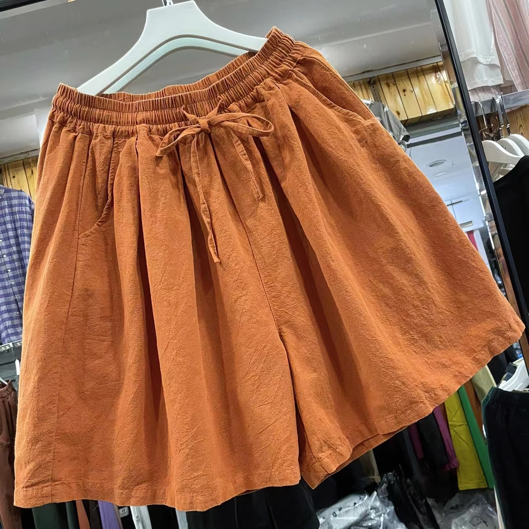 【棉麻休闲短裤】夏季松紧腰抽绳女大码宽松显瘦A字裤热裤阔腿裤