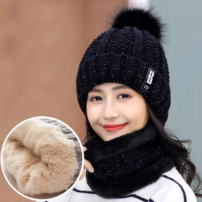 帽子女冬季加绒加厚保暖针织帽韩版学生时尚百搭防风寒女士毛线帽