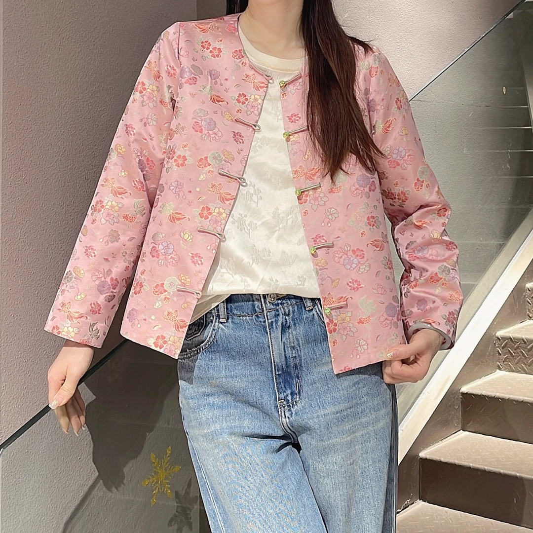 《ELFBOX》国风外套女秋提花复古高级感新中式上衣宋锦异色罗0627