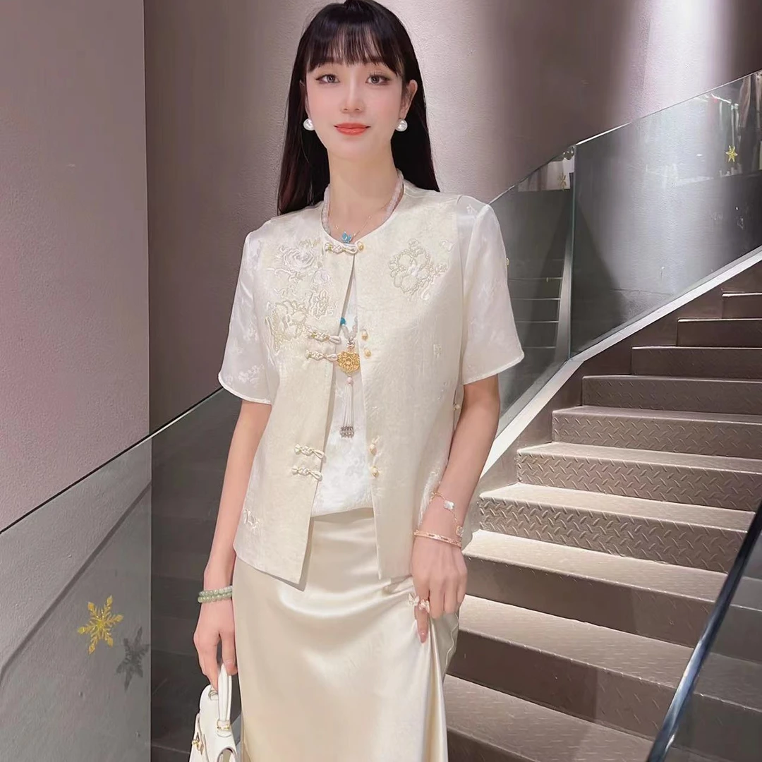 《ELFBOX》《白榆》时尚气质中国风休闲新中式圆领白色重工马甲0613