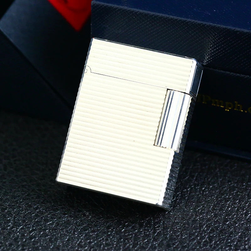 Dupont镀银横条纹L1小号充气打火机法国正品男士纯铜款