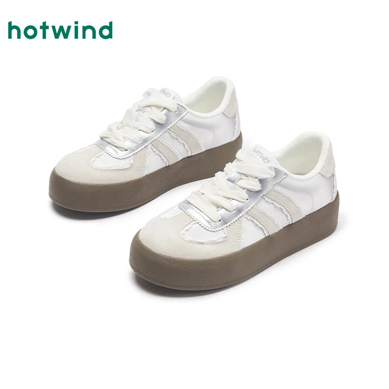 热风德迅鞋2024年冬季新款女士蕾丝鞋淑女简约休闲板鞋H92W4406