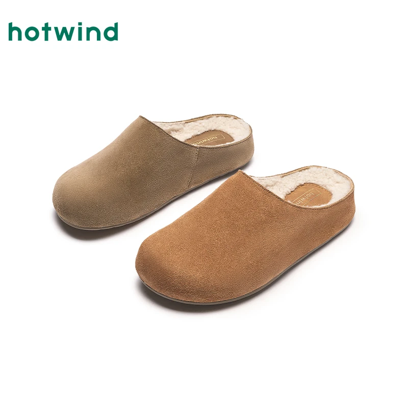 热风一脚蹬懒人毛毛鞋2024年冬季新款女士复古厚底包头拖H02W4405