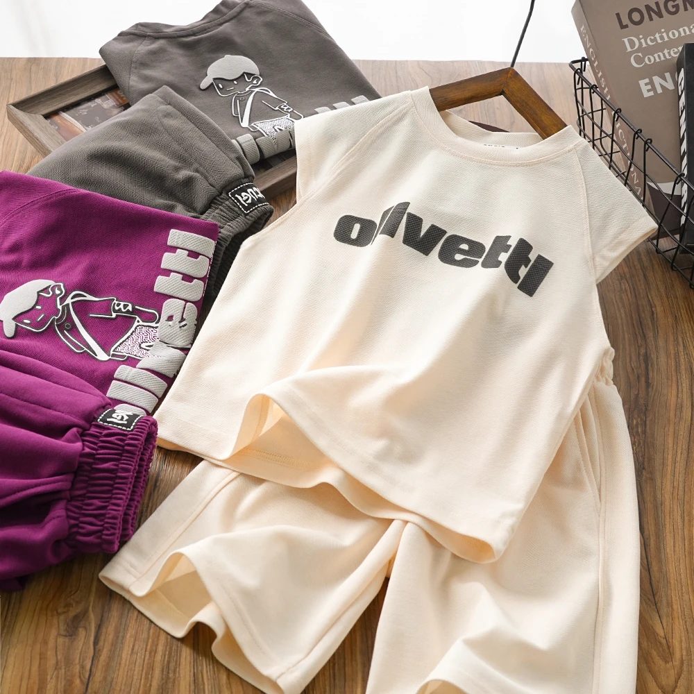 儿童男童夏季新款字母卡通背心套装中大童圆领两件百搭S664