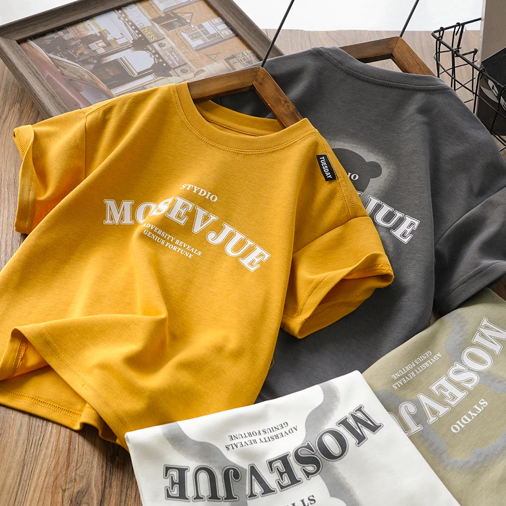 儿童男童夏季新款字母印花卡通短袖T恤中大童休闲上衣2215